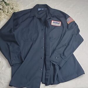 ‎Button Down Embroidered Patchwork Industrial Services Shirt [SIZE XL]